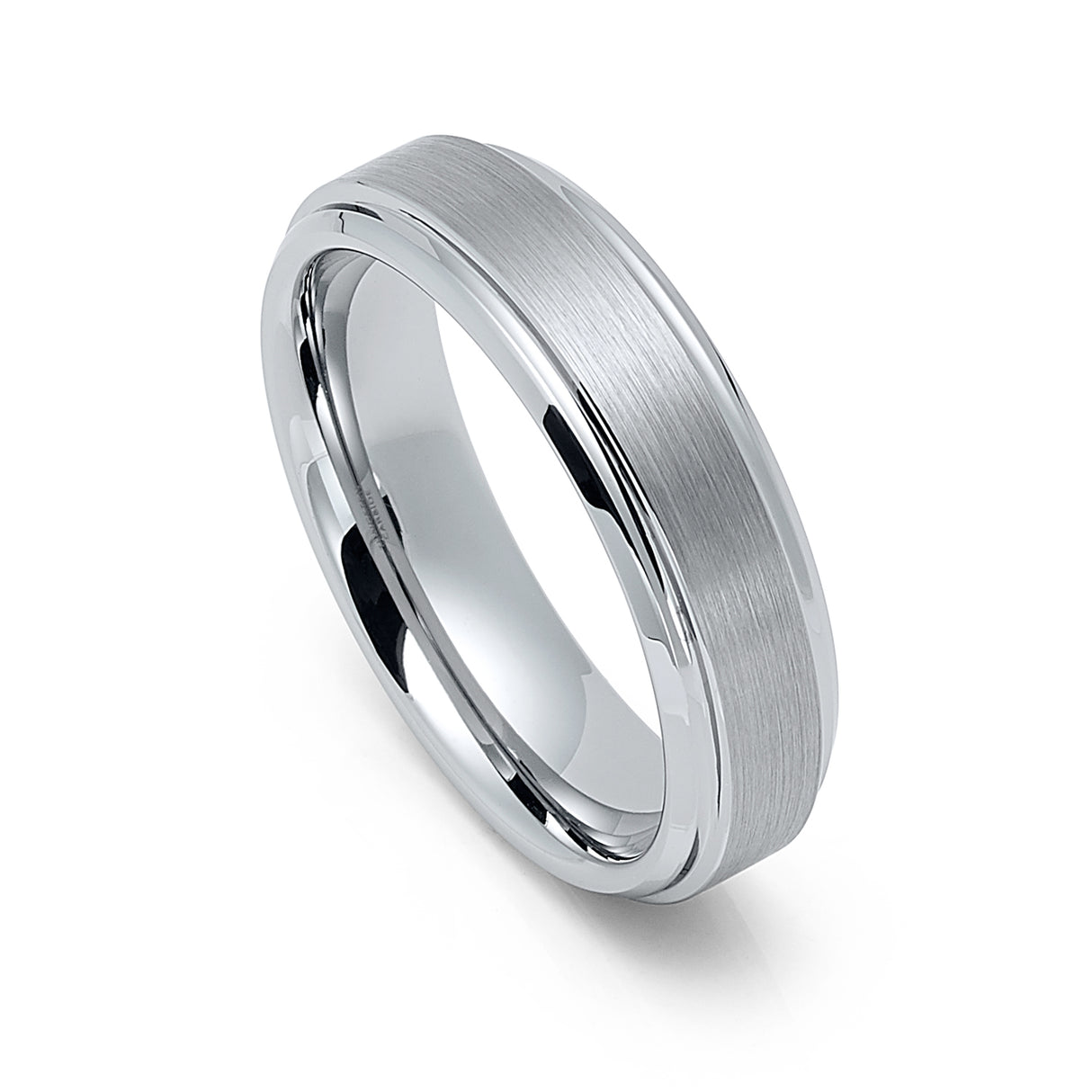 6mm - Tungsten Silver wedding Ring, Brush Finish, With Stepped Edges,