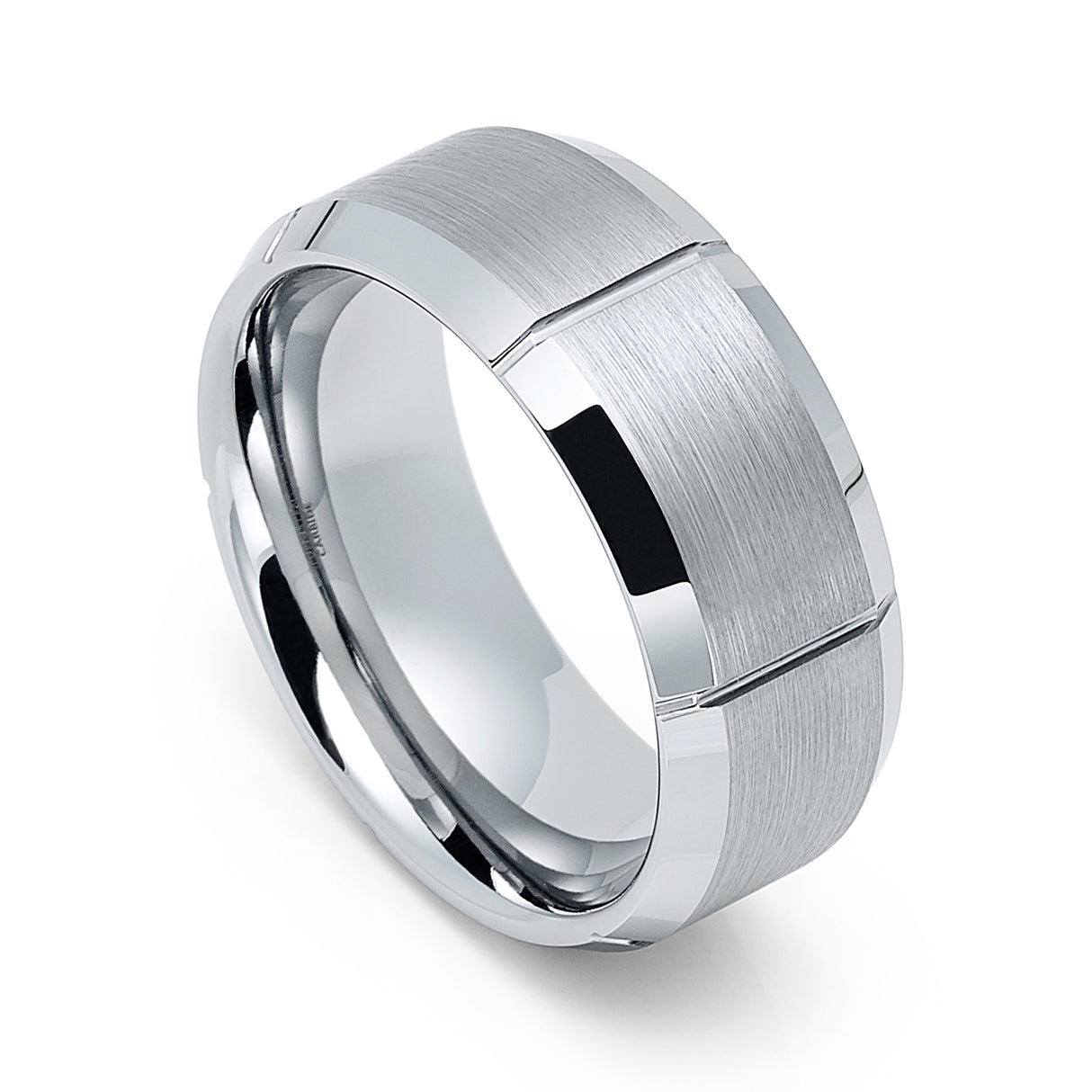 9mm Silver Tungsten Carbide Wedding Ring W/ Vertical Grooves