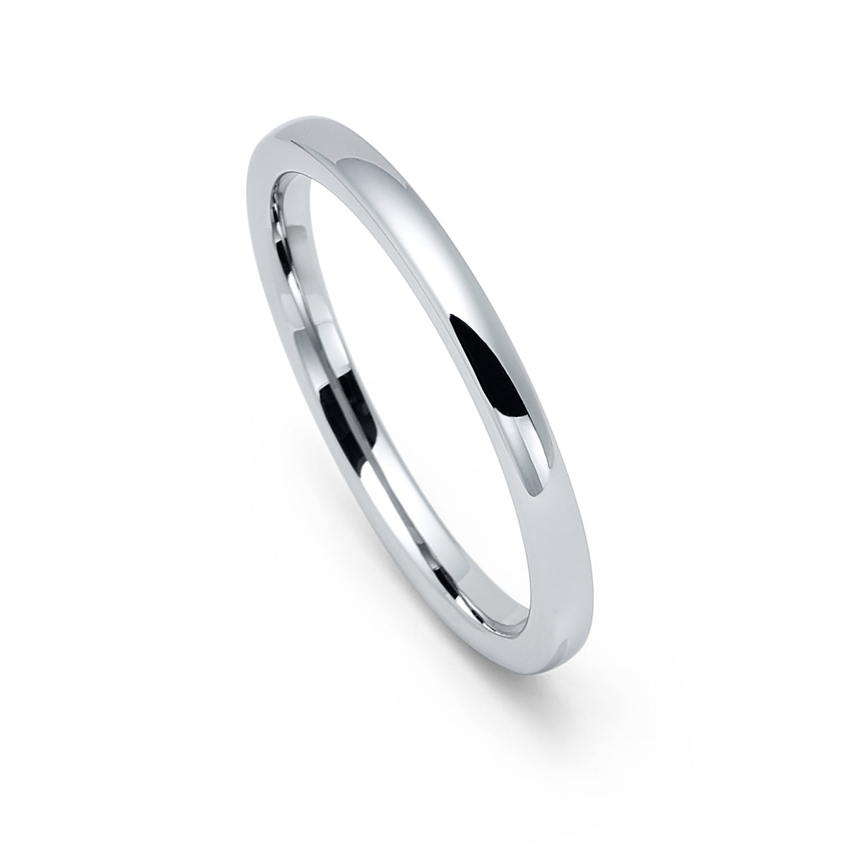 2mm - High Polish Silver Tungsten Wedding Band Dome Shape