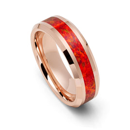 6mm Rose Gold Tungsten Carbide Wedding Band W/ Red Fire Opal Inlay