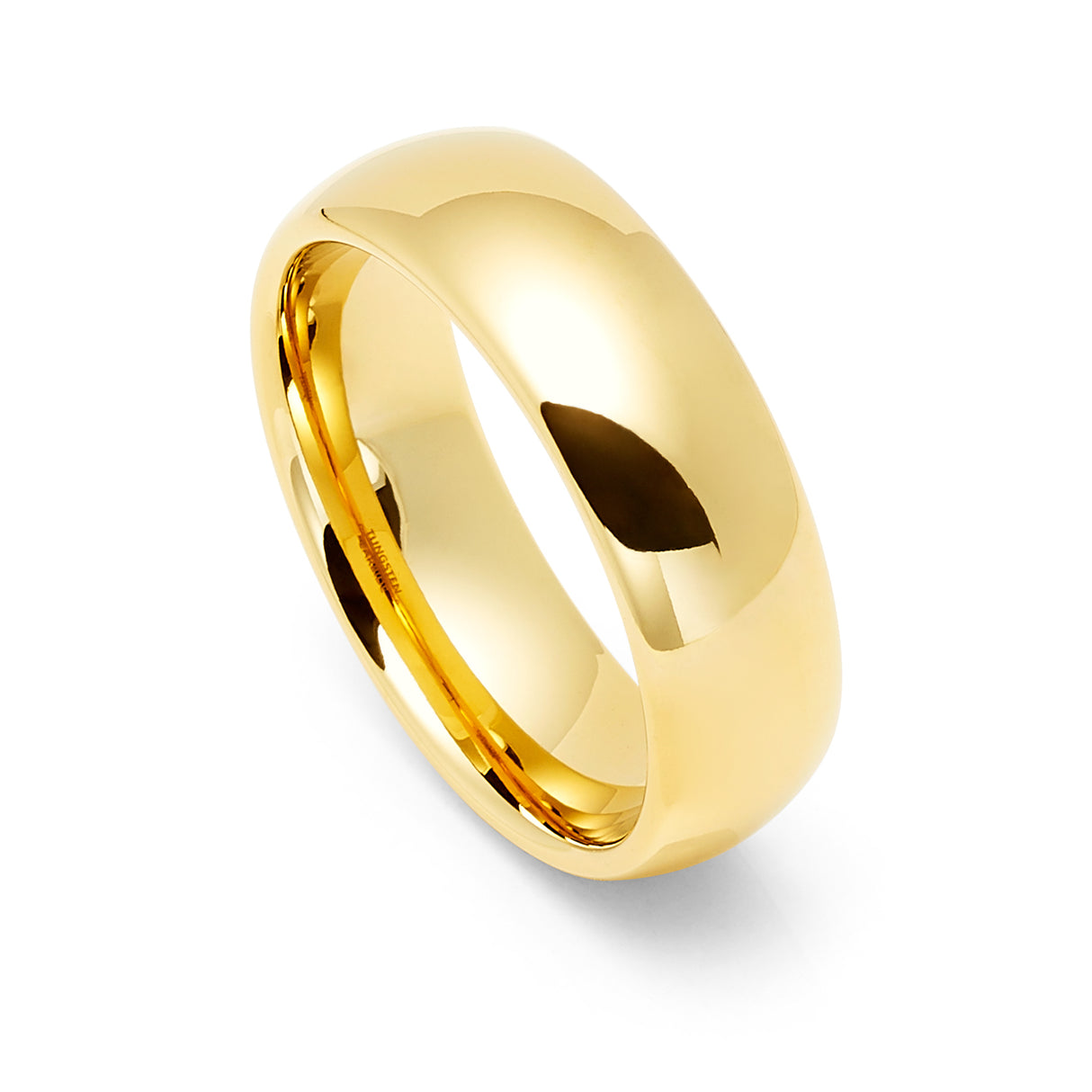 7mm - 14k Yellow Gold Tungsten Wedding Band, High Polish Dome Shape, Anniversary Ring