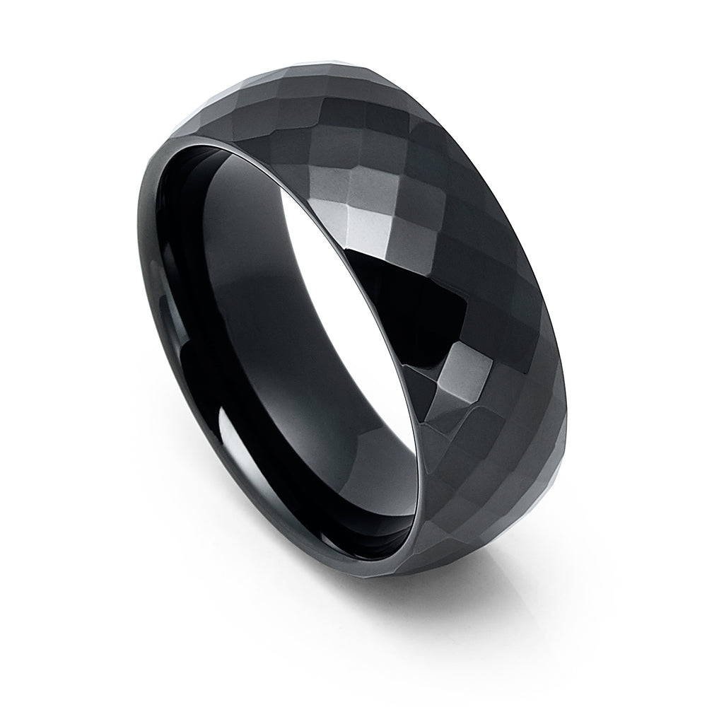 8mm Black Diamond Faceted Tungsten Carbide Wedding Ring