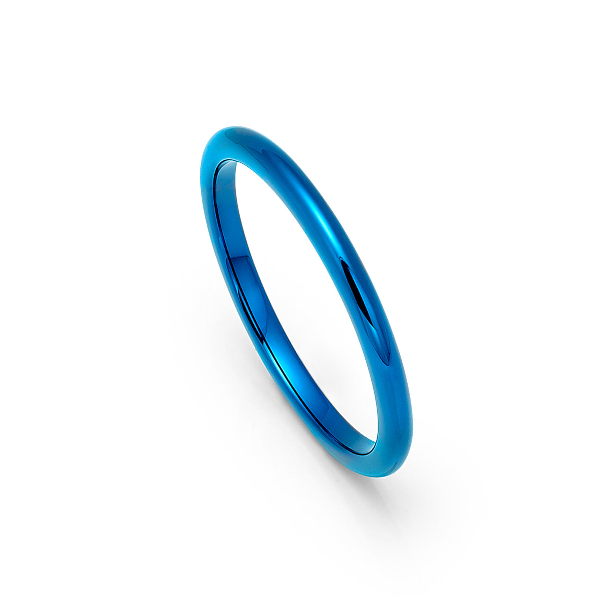 2mm - High Polish Blue Tungsten Wedding Band Dome Shaped
