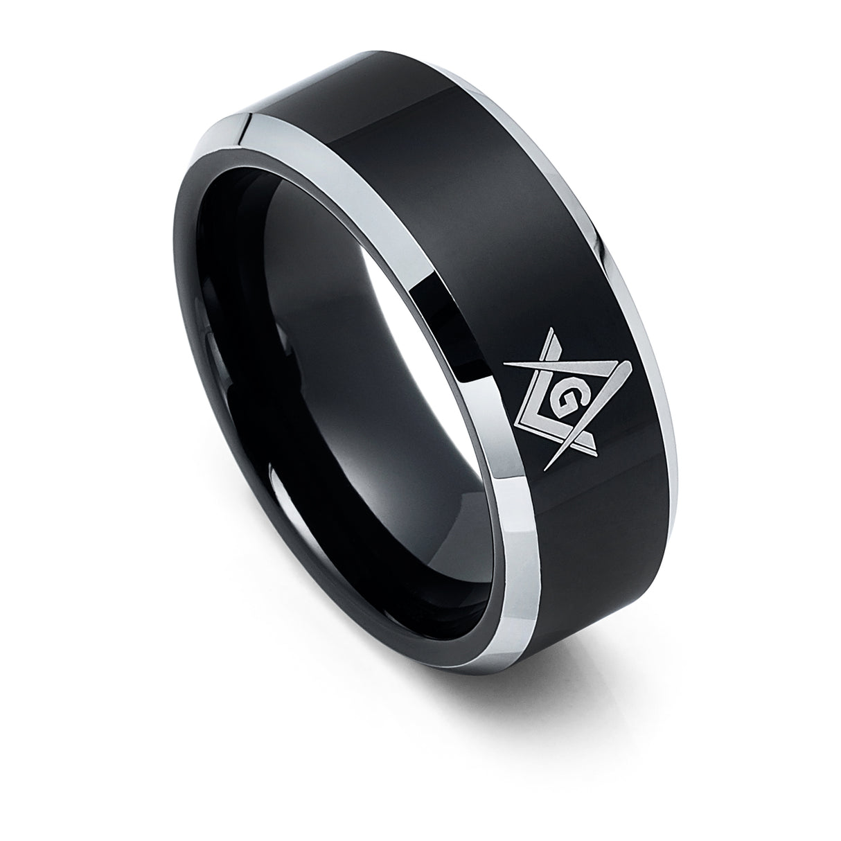 8mm Masonic Black Tungsten Carbide Wedding Band
