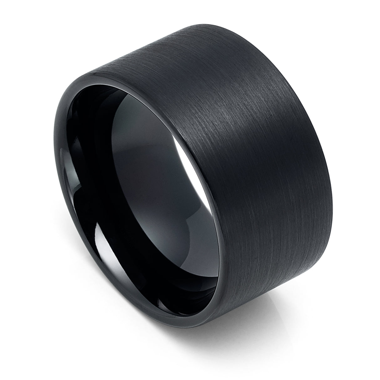 12mm Black Tungsten Wedding Band, Flat Top Black Brushed Ring