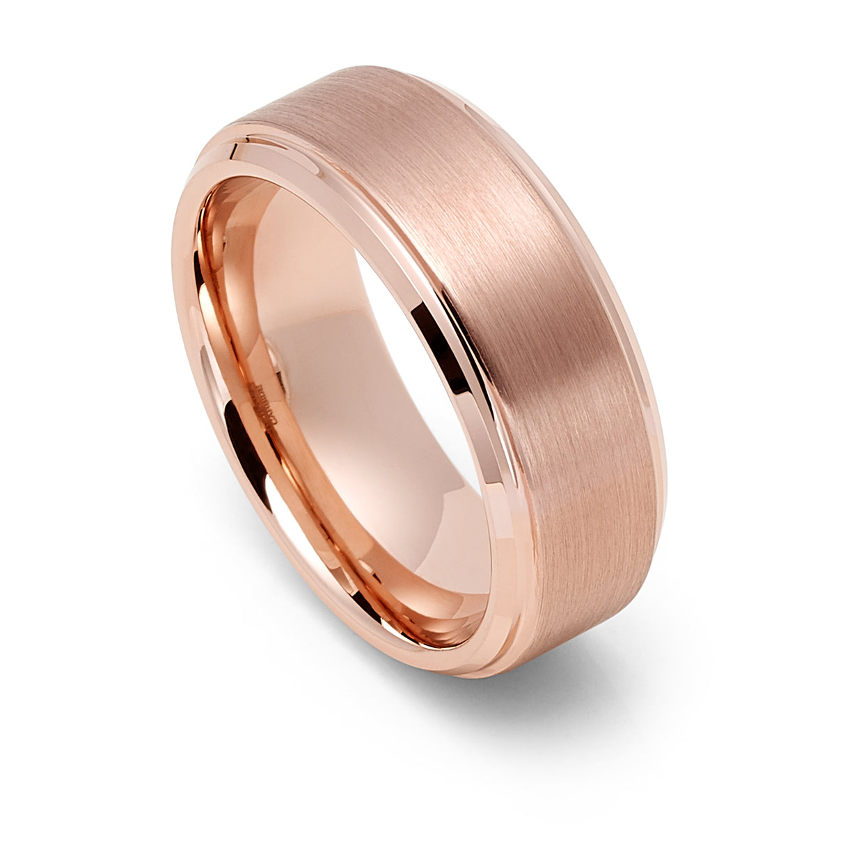 8mm - Rose Gold Tungsten Wedding Band, Polished Edge, Brushed Center Wedding Band,