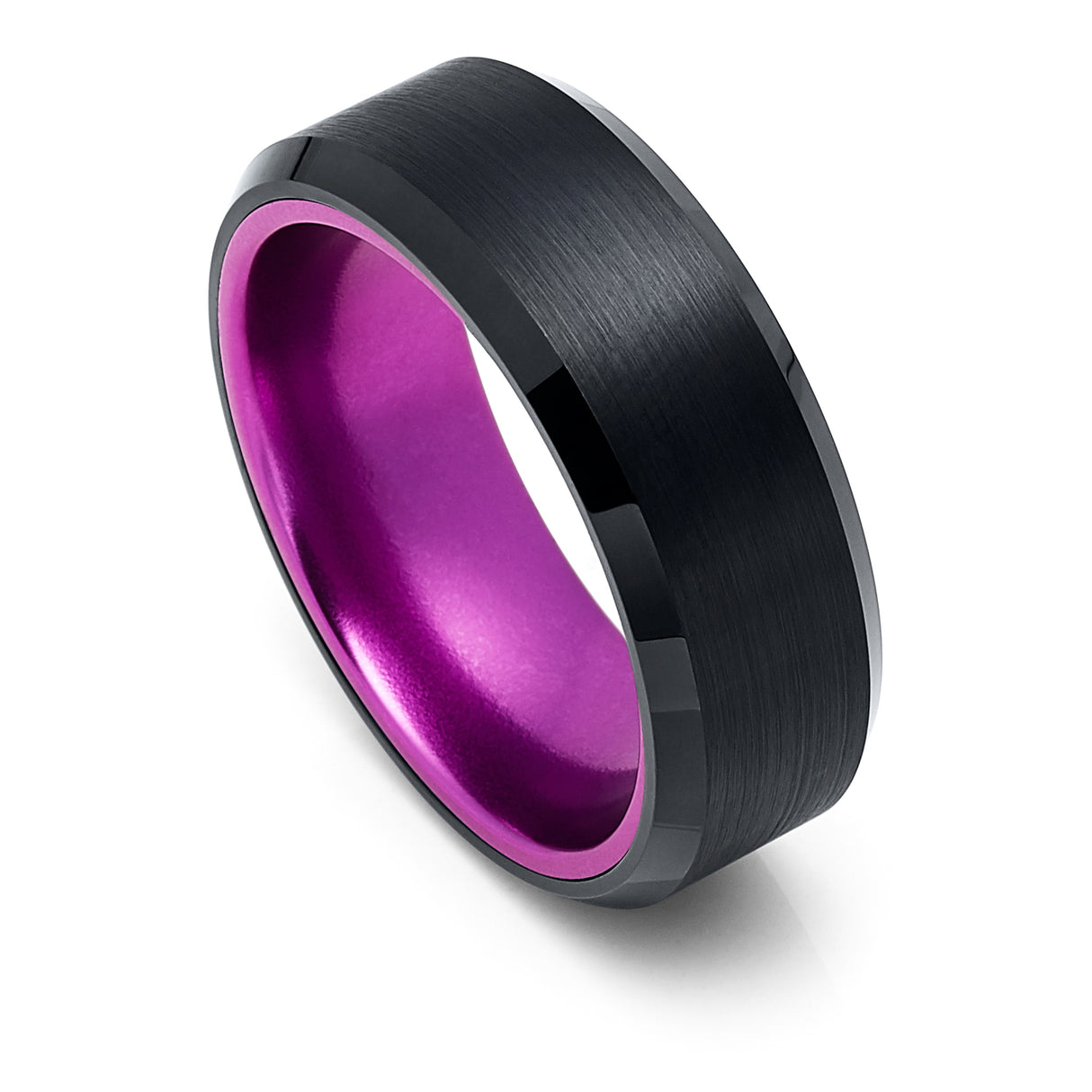 8mm - Black Tungsten Wedding Ring with Purple Inside Inlay