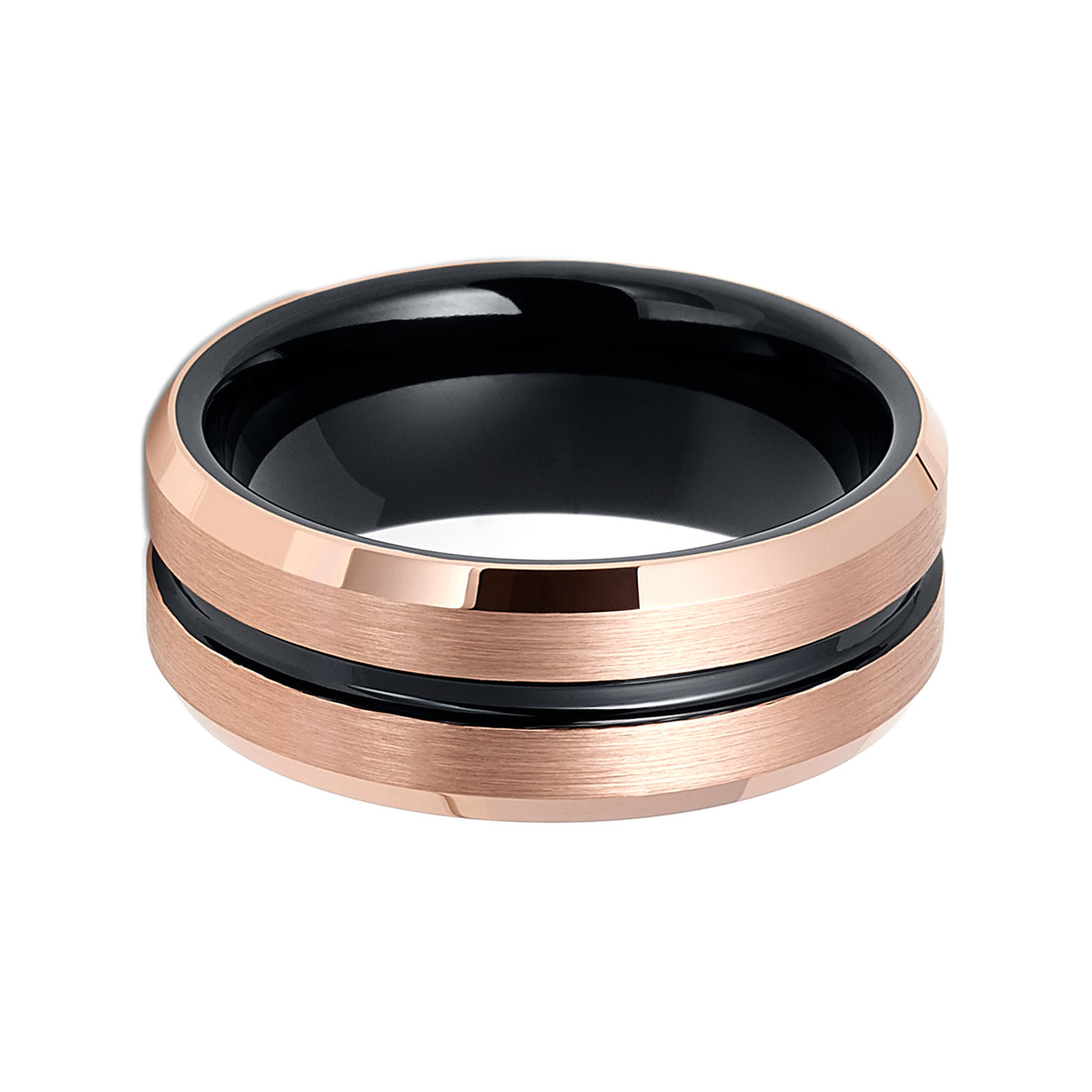 8mm - Tungsten Wedding Band Two-Tone Rose Gold & Black Center Groove