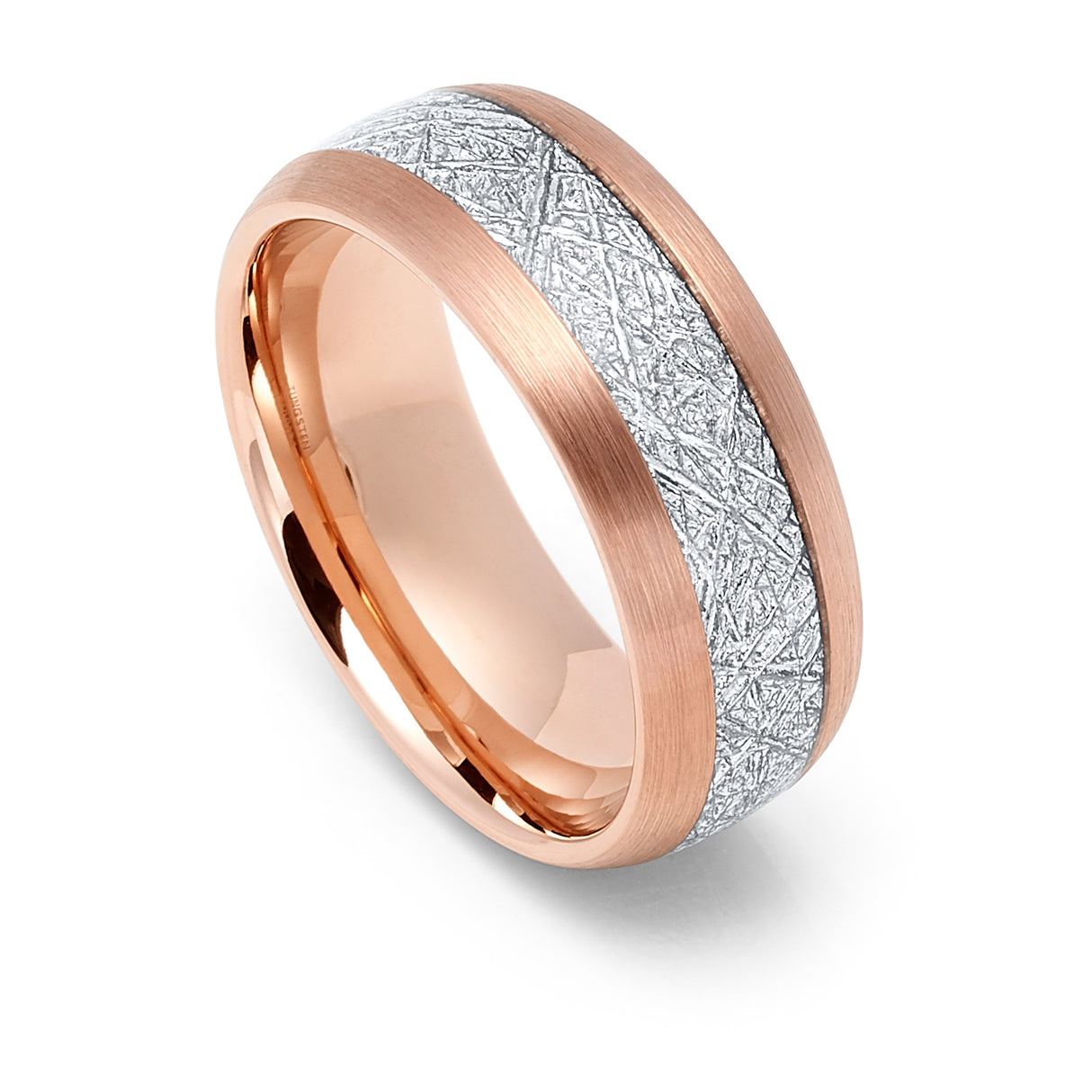 8mm - Rose Gold Tungsten Carbide Brushed Ring With Meteorite Inlay