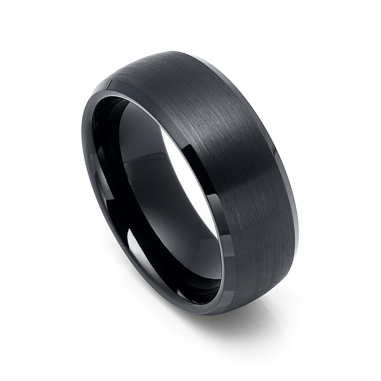 8mm Black Tungsten Carbide Wedding Band with Beveled Edges