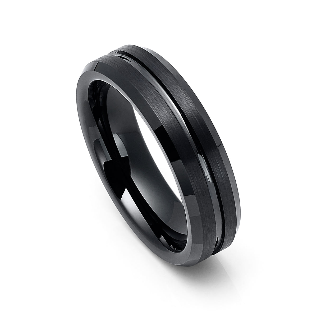 6mm - Black Tungsten Carbide Wedding Band Black Center Groove