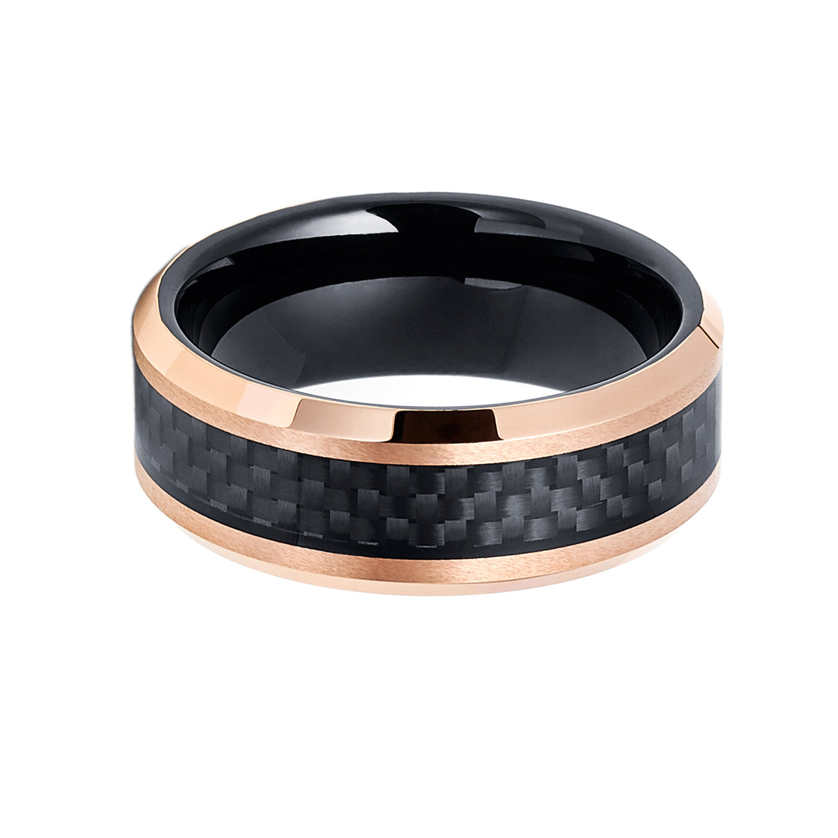 8mm- Rose Gold Tungsten Carbide Wedding Band, Carbon Fiber Ring, Mens Womens Ring