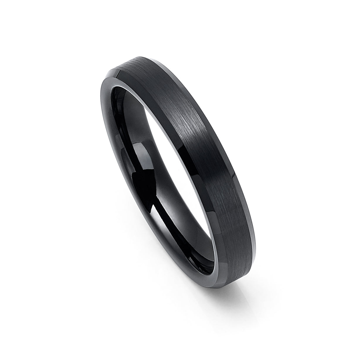 4mm Black Tungsten Carbide Wedding Ring with Polished Edges