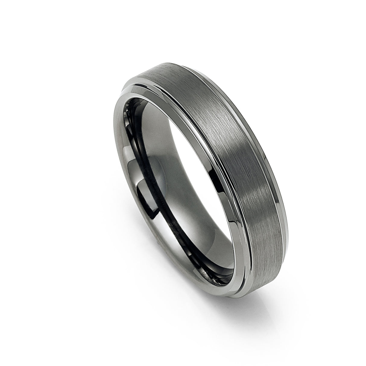 6mm Gun Metal Tungsten Carbide Wedding Band with Stepped Edges