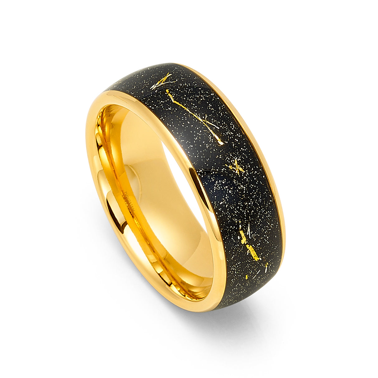 8mm - Yellow Gold Plated Tungsten Carbide Wedding Ring with Gold Metallic Shavings