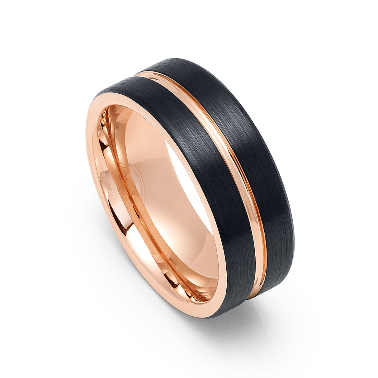 8mm Black Tungsten Carbide Wedding Ring with Rose Gold Groove