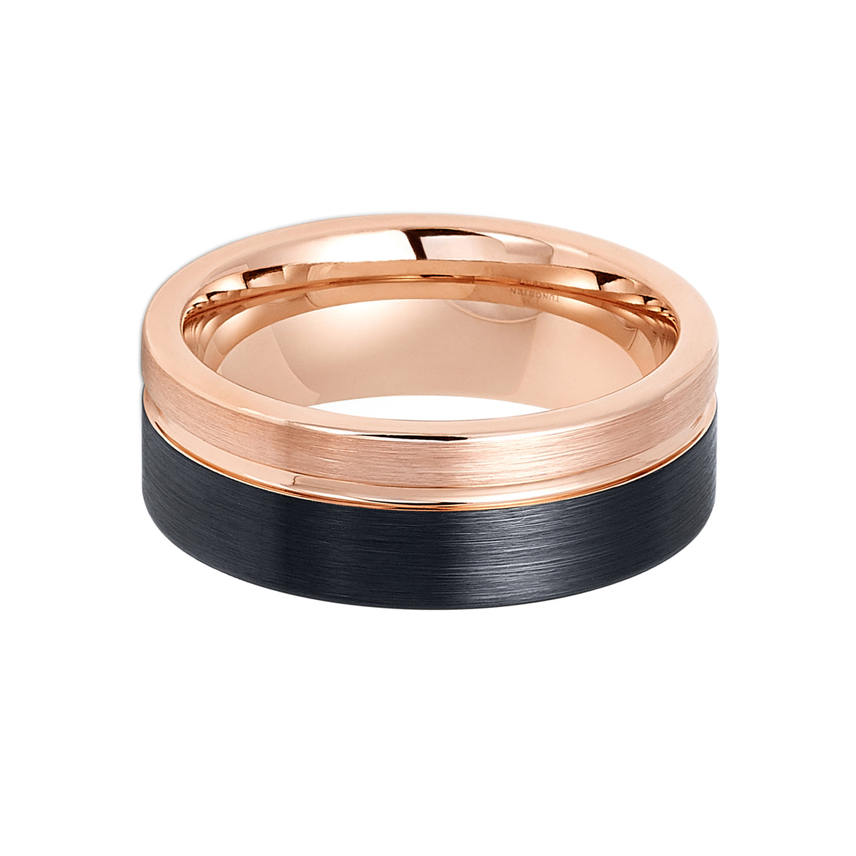8mm Black & Rose Gold Tungsten Carbide Wedding Ring Brushed
