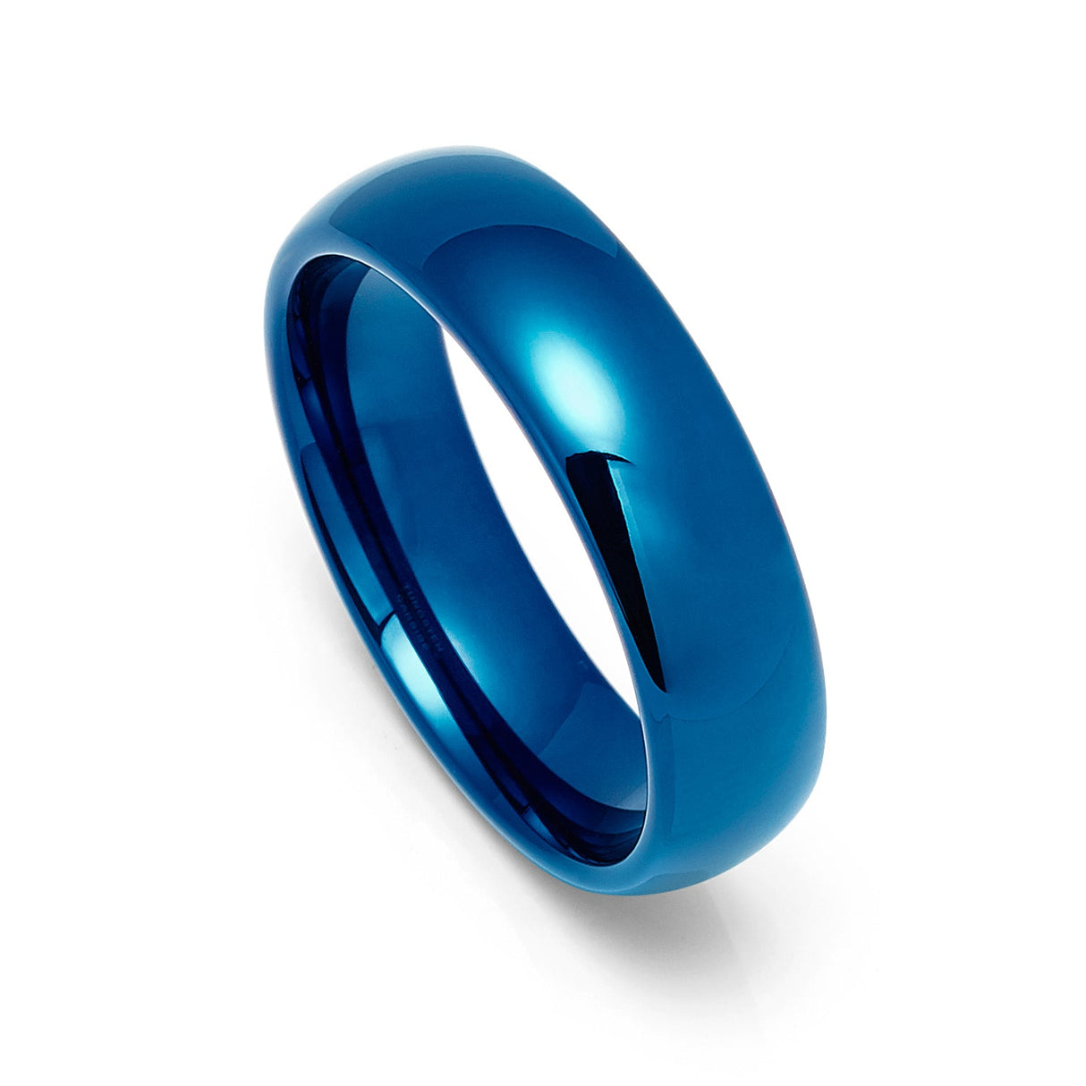6mm - Blue Tungsten Carbide Wedding Ring, Polished Dome Ring
