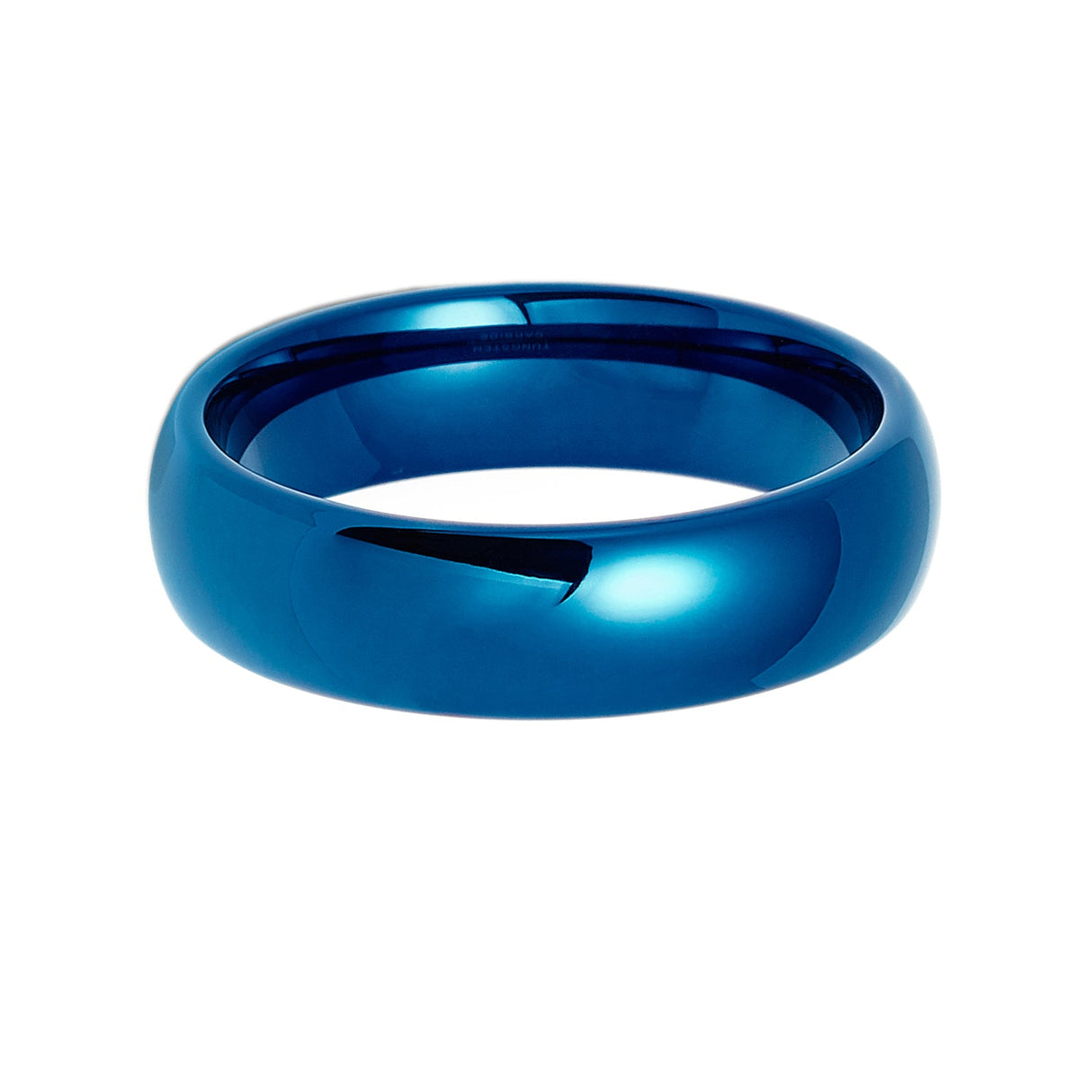 6mm - Blue Tungsten Carbide Wedding Ring, Polished Dome Ring