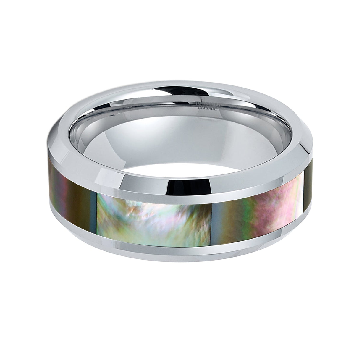 8mm Tungsten Carbide Wedding Band W/ Natural Dark Mother Of Pearl Inlay