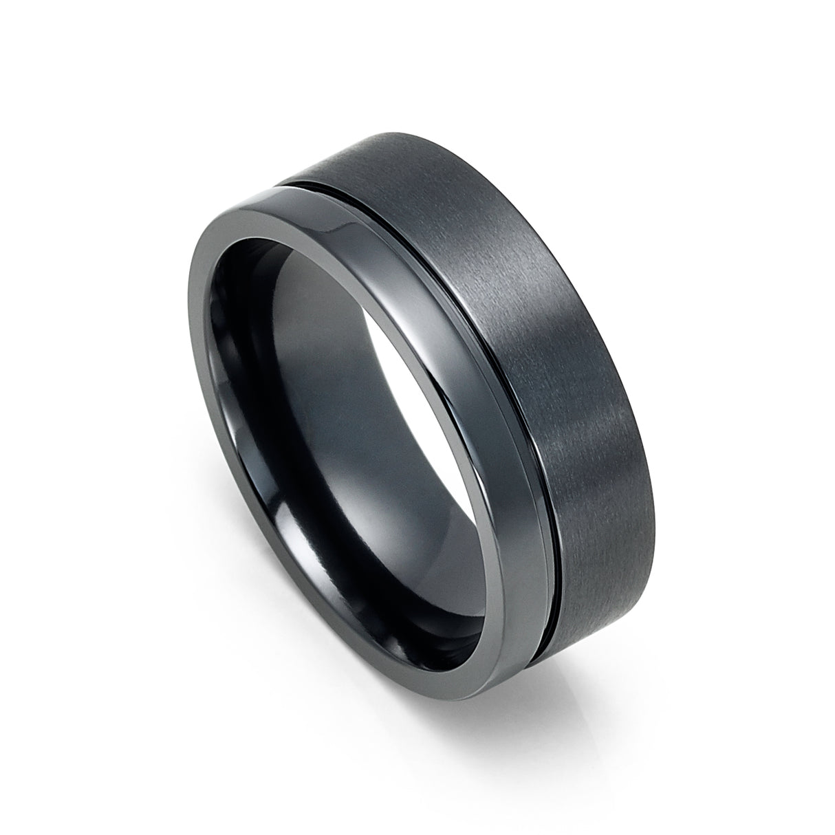 8mm Black Zirconium Wedding Ring with Off Center Groove