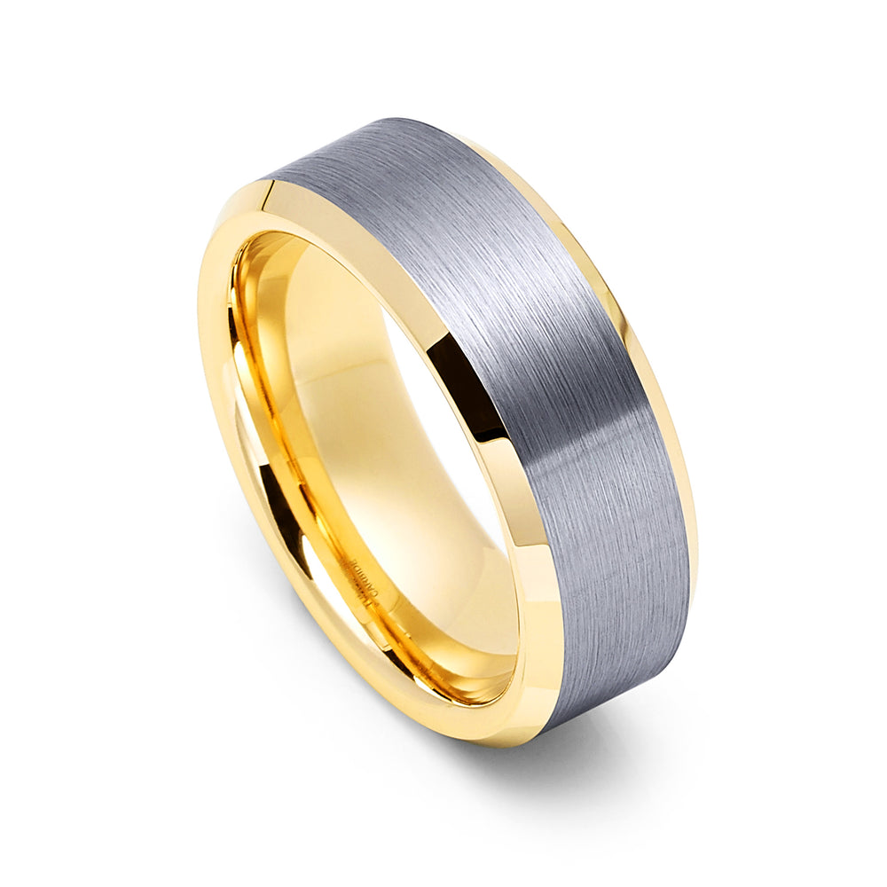 8mm Yellow Gold Tungsten Carbide Wedding Ring Brushed Center