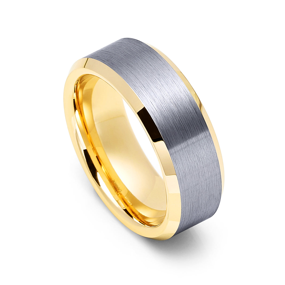 8mm Yellow Gold Tungsten Carbide Wedding Ring Brushed Center