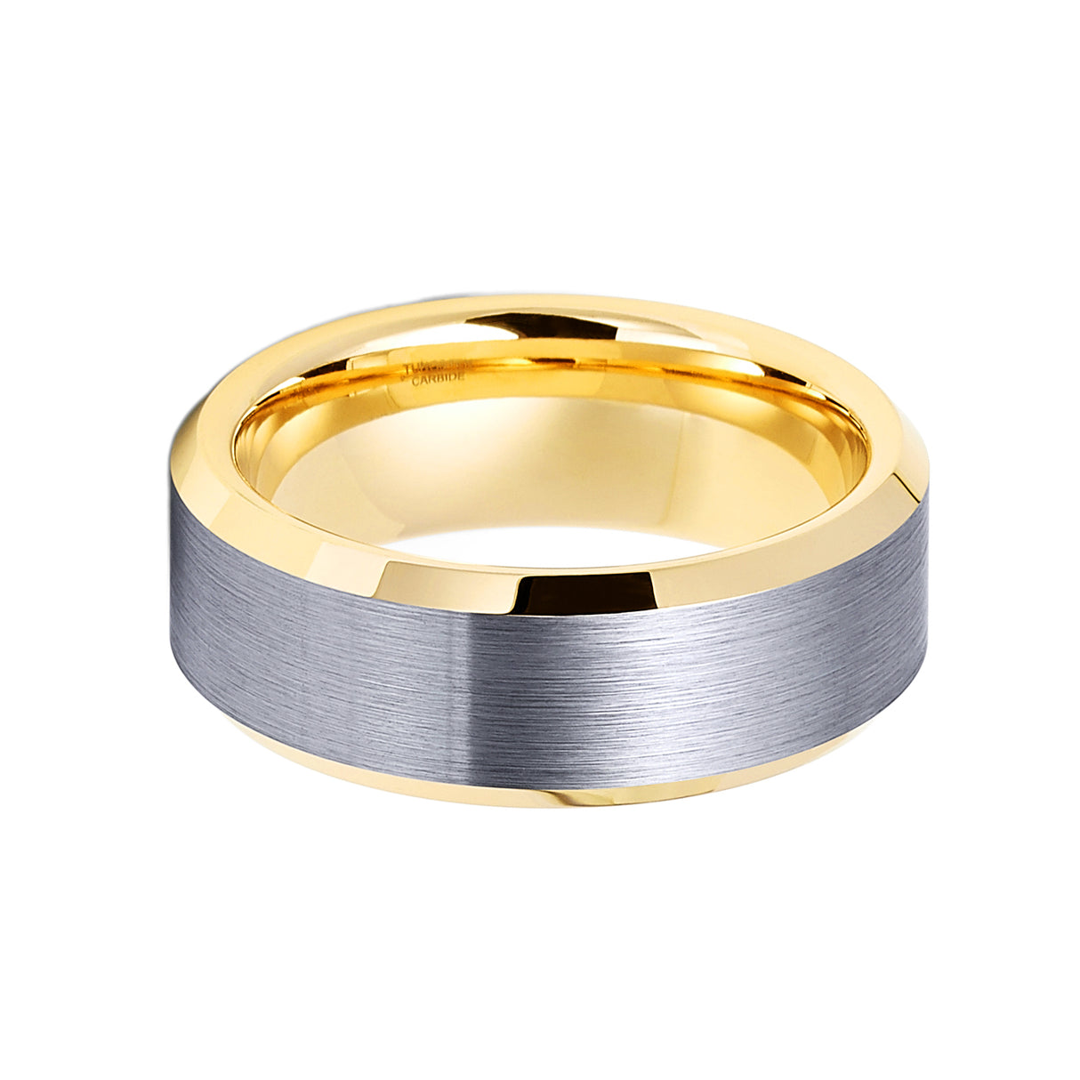 8mm Yellow Gold Tungsten Carbide Wedding Ring Brushed Center