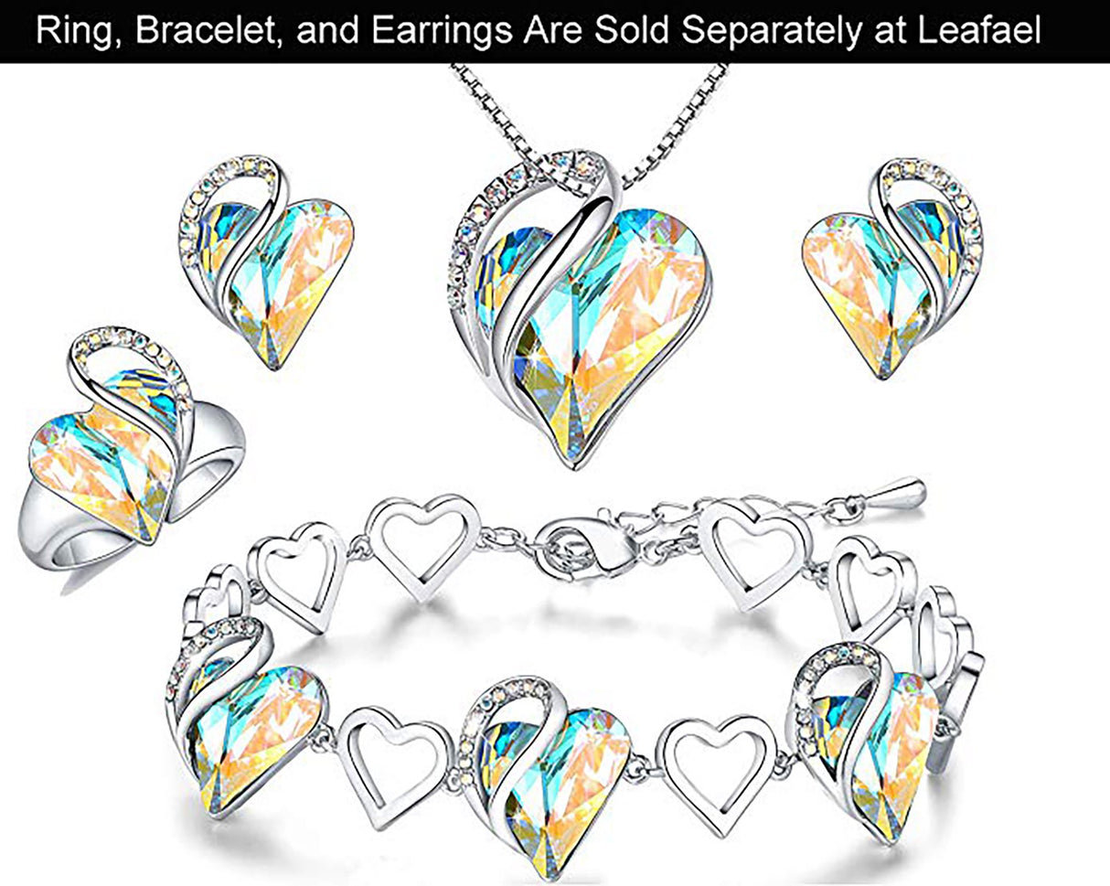 Infinity Love Heart Pendant Necklace - Opal White Color Crystal - April Birthstone Made with Swarovski Crystals