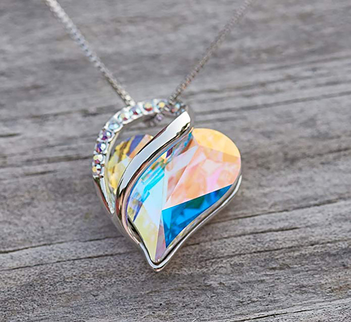 Infinity Love Heart Pendant Necklace - Opal White Color Crystal - April Birthstone Made with Swarovski Crystals