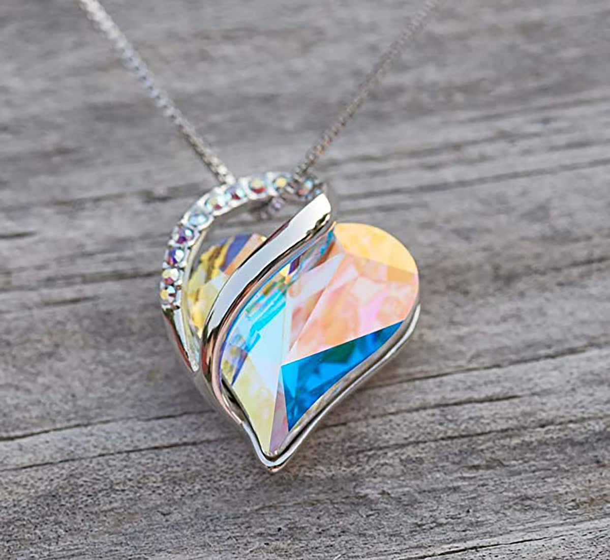 Infinity Love Heart Pendant Necklace - Opal White Color Crystal