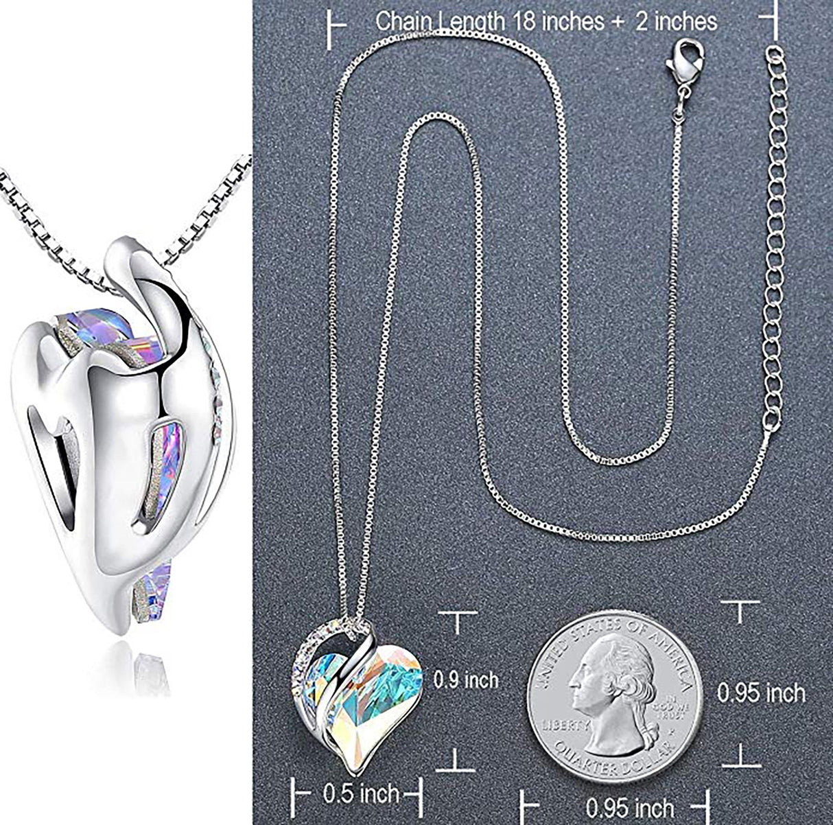 Infinity Love Heart Pendant Necklace - Opal White Color Crystal - April Birthstone Made with Swarovski Crystals