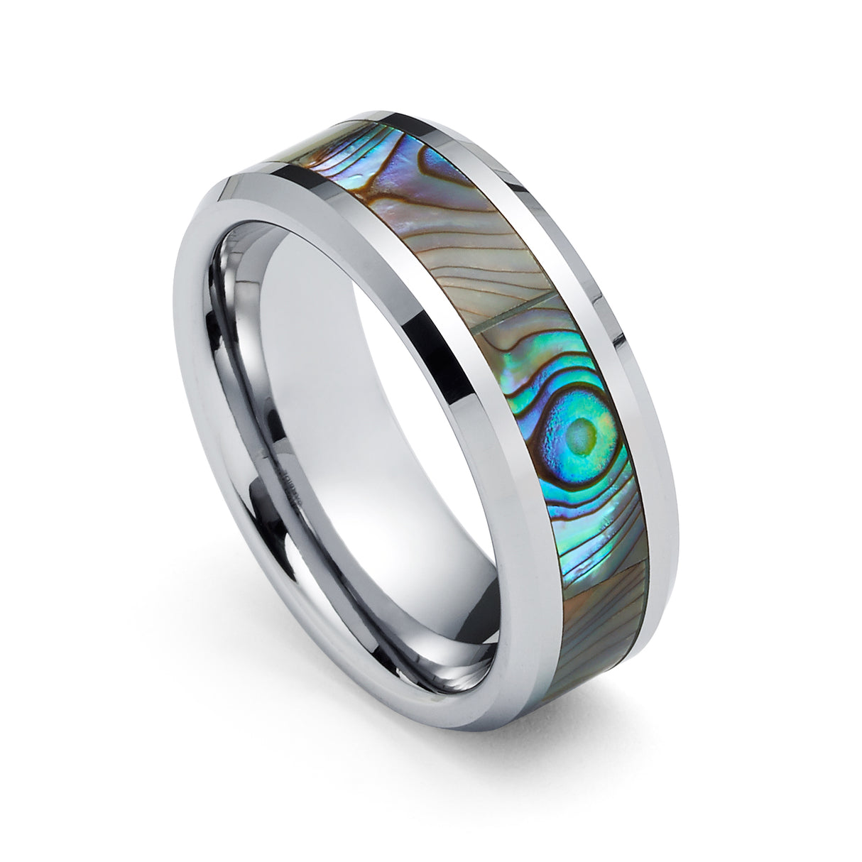 8mm - Tungsten Carbide Wedding Band with Mother of Pearl Inlay- Tungsten Wedding Ring