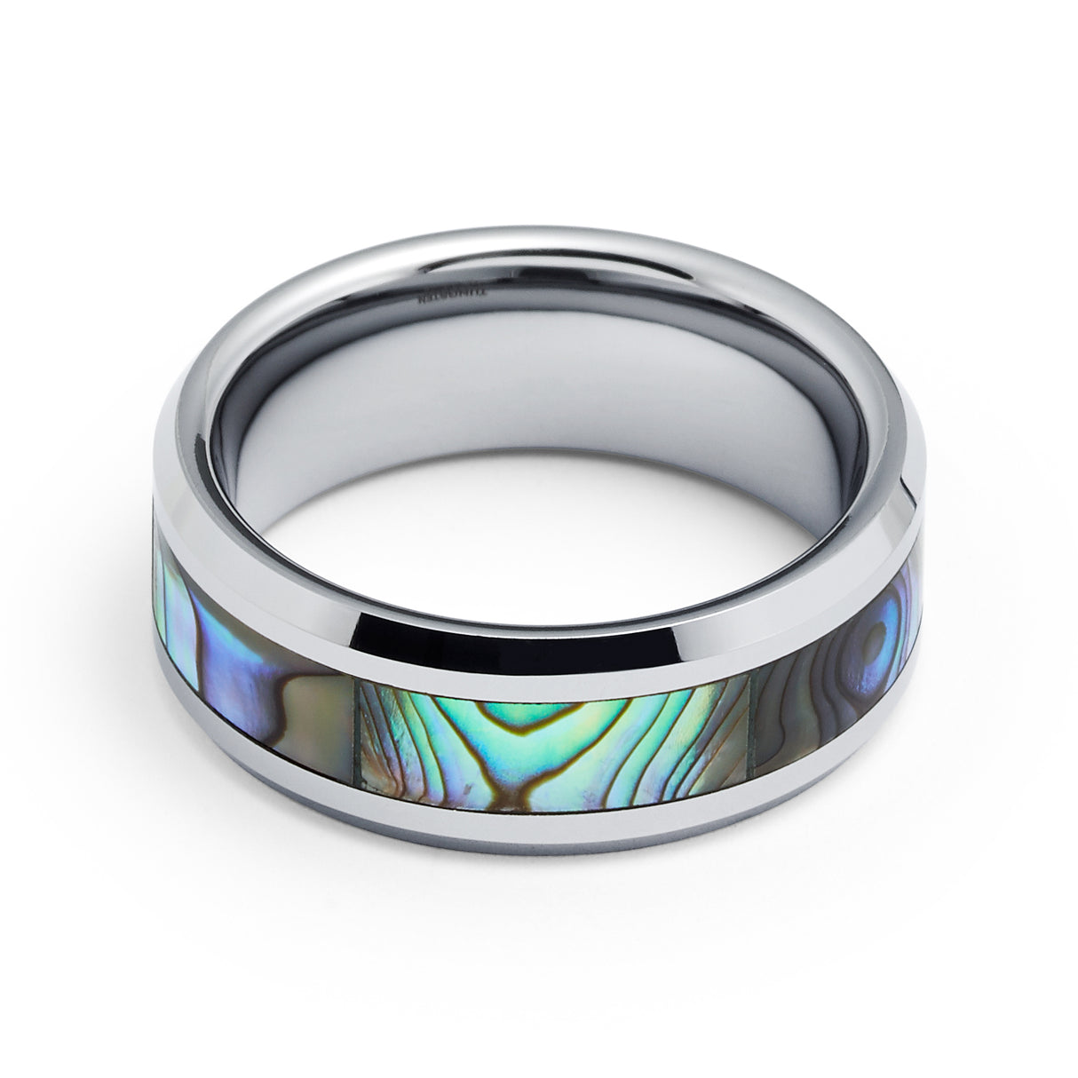8mm - Tungsten Carbide Wedding Band with Mother of Pearl Inlay- Tungsten Wedding Ring
