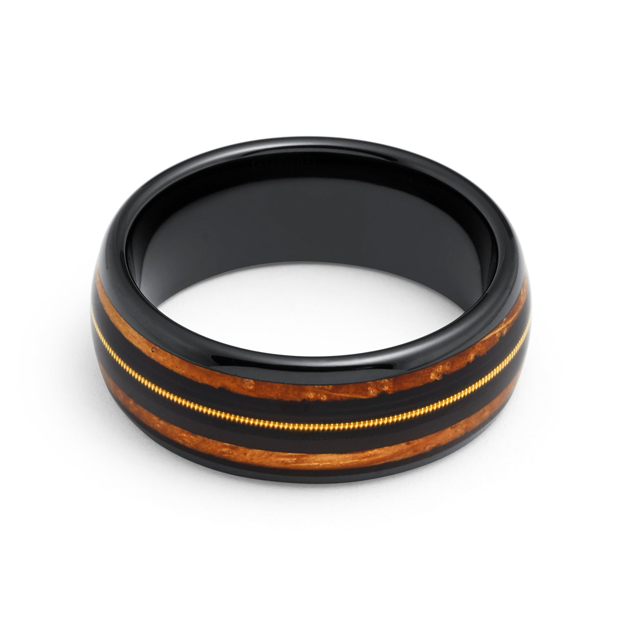 8mm Black Tungsten Koa Wood Ring W/ GENUINE GUITAR STRING