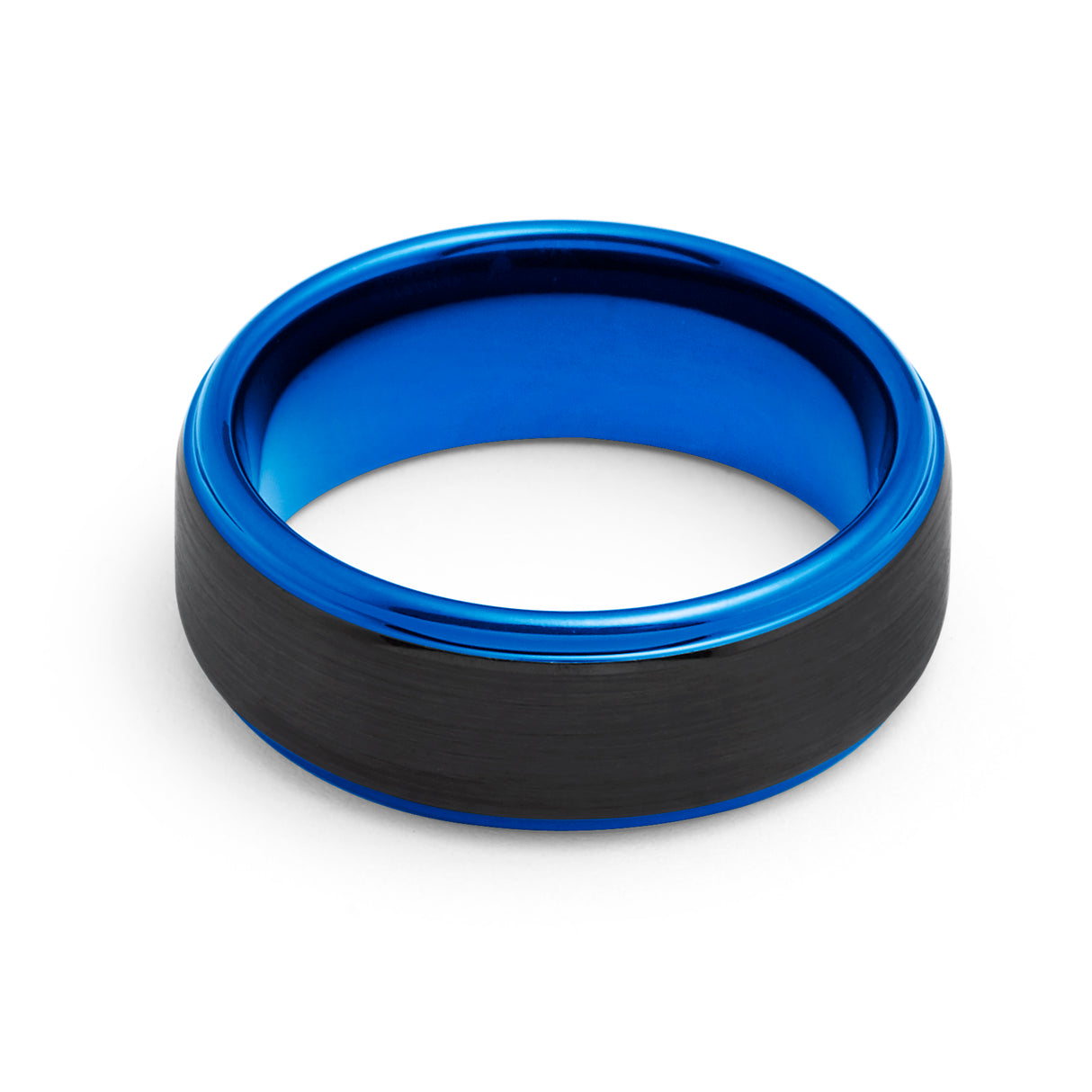 8mm - Tungsten Wedding Band Brushed Black & Blue Tungsten Carbide Wedding Ring