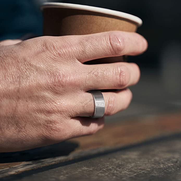 8mm - Silver Tungsten Wedding Ring, Brushed Finish, 3 Cubic Zircon Diamonds