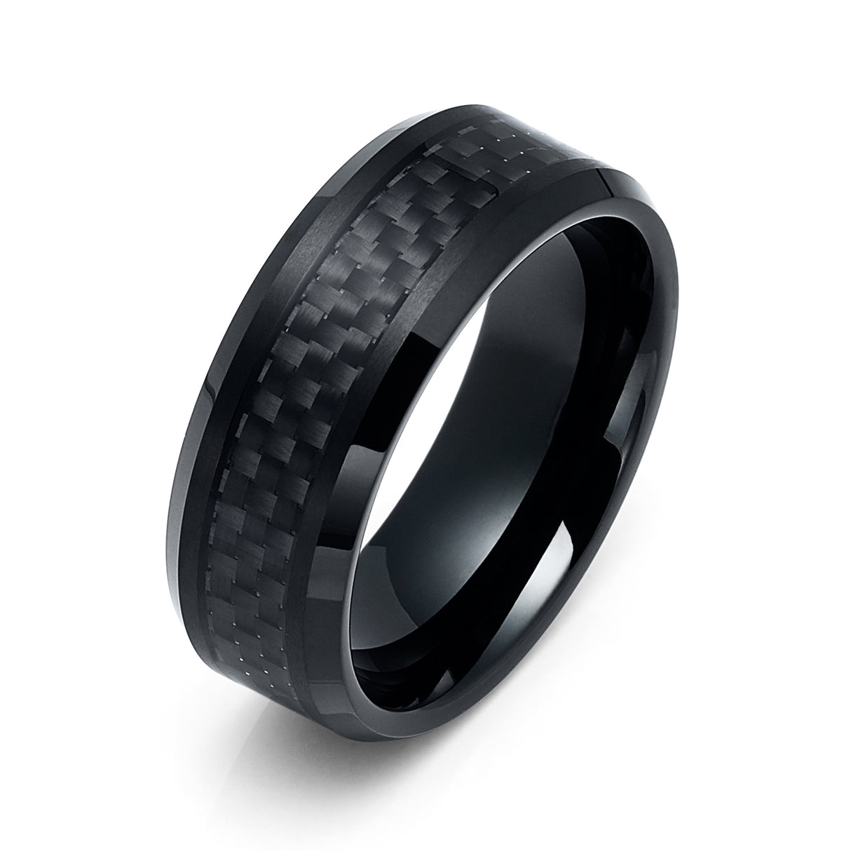 8mm Black Tungsten Carbide Wedding Ring with Carbon Fiber Inlay