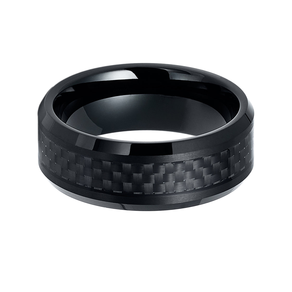 8mm Black Tungsten Carbide Wedding Ring with Carbon Fiber Inlay