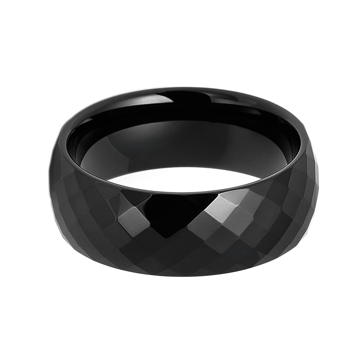 8mm Black Diamond Faceted Tungsten Carbide Wedding Ring
