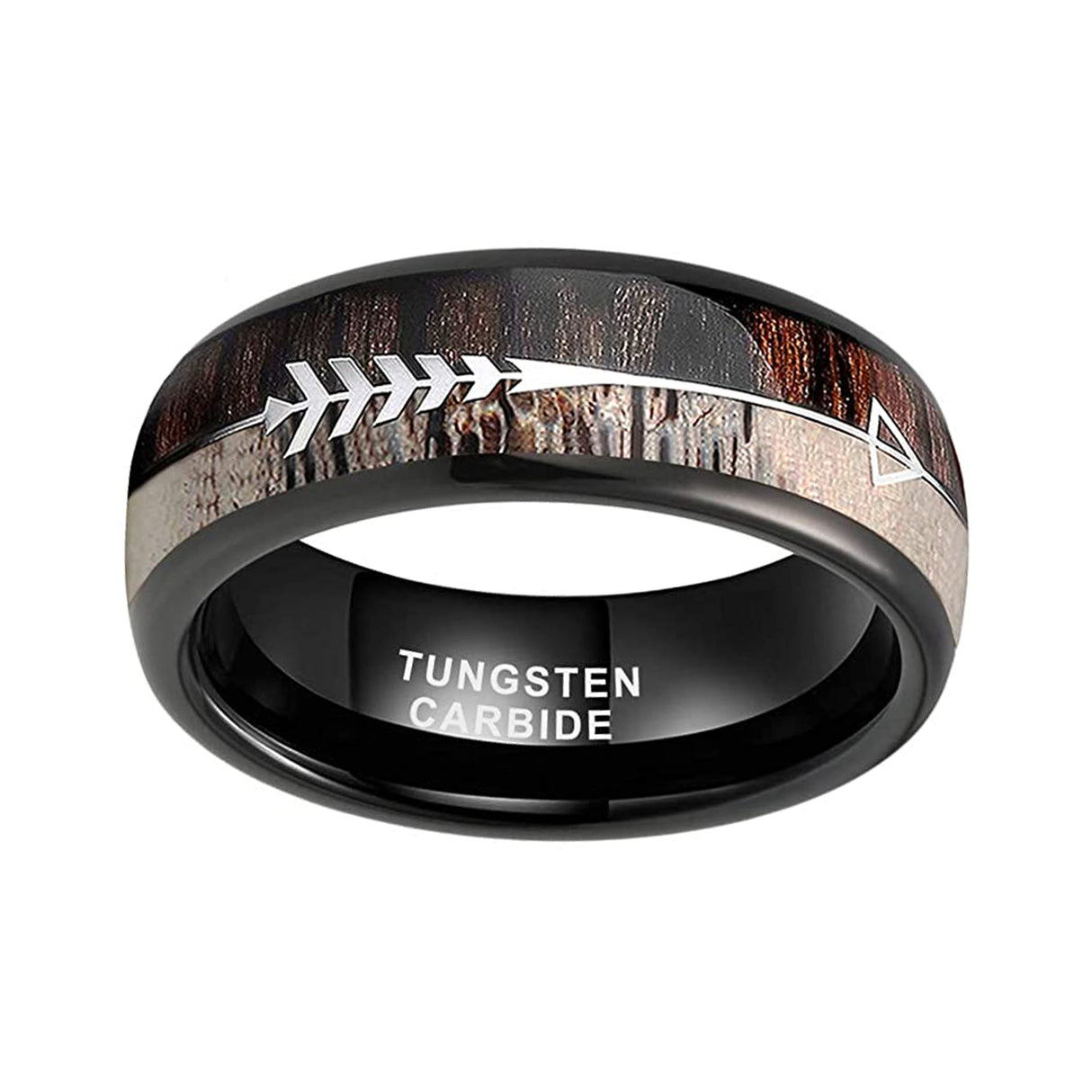 8mm Black Tungsten Wedding Ring W/ Koa Wood & Antler Arrow Ring
