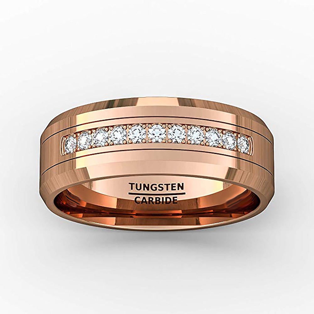 8mm - Rose Gold Tungsten Wedding Band Men, Comfort Fit Anniversary Ring, Engagement Band