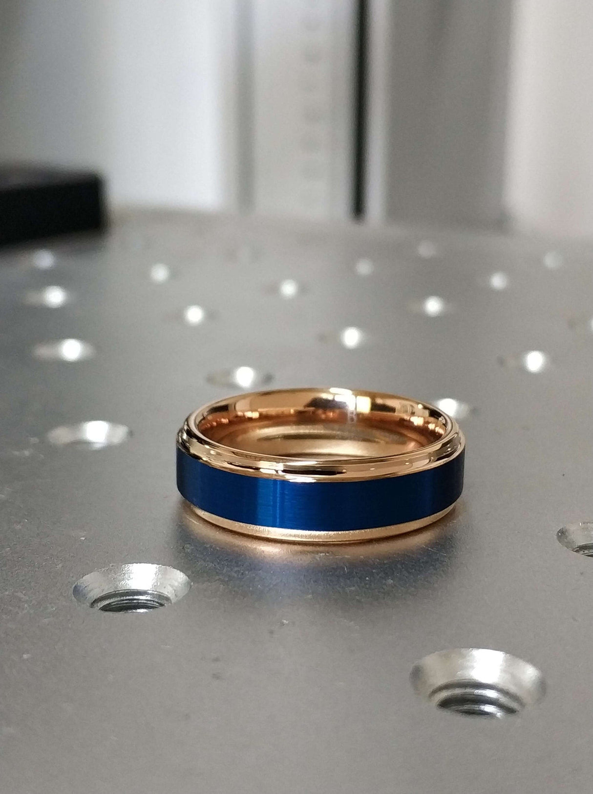 6mm - Tungsten Carbide Ring, Rose Gold and Blue, Brushed Wedding Band. Mens and Womens