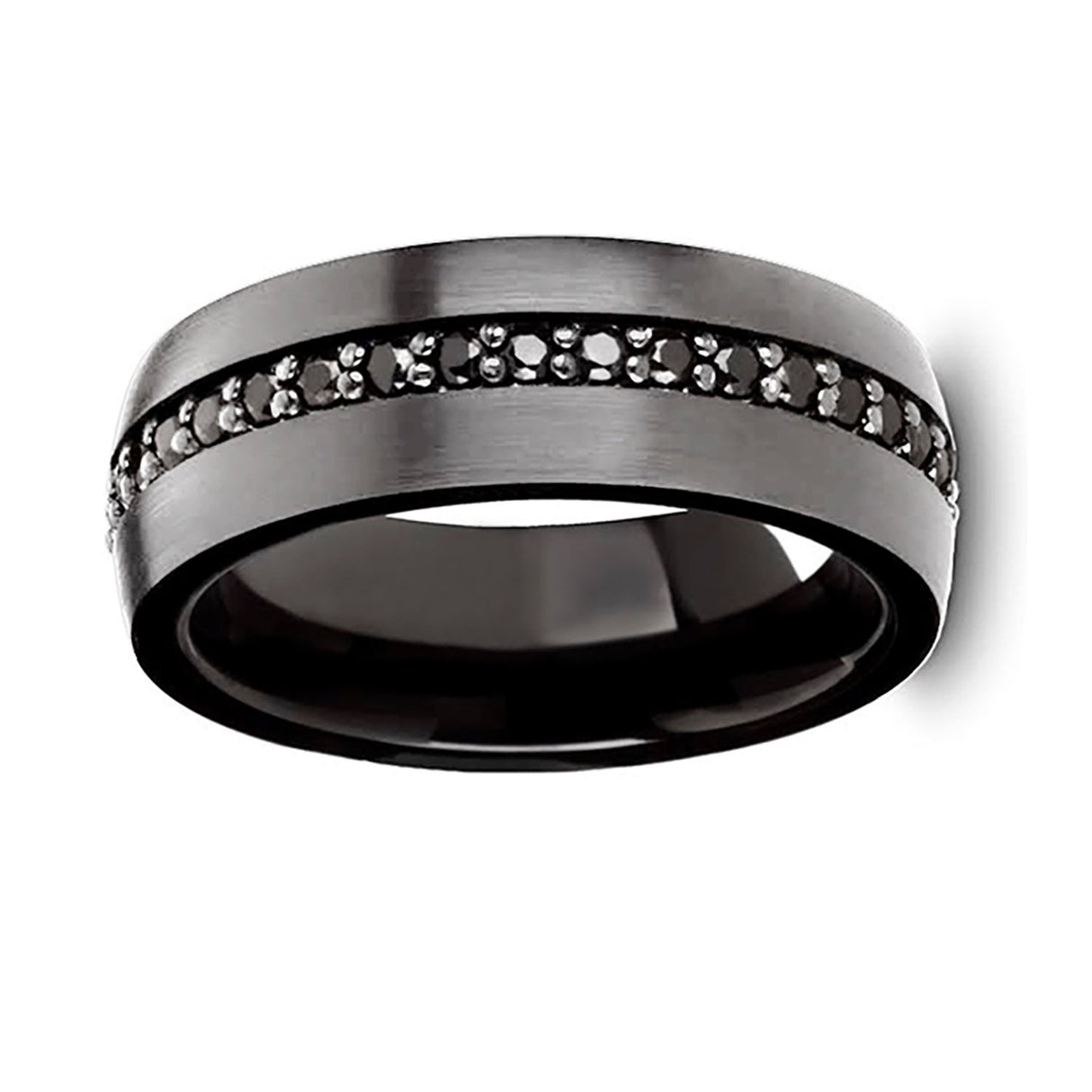 8mm Gun Metal Tungsten Carbide Wedding Band with Black Sapphires