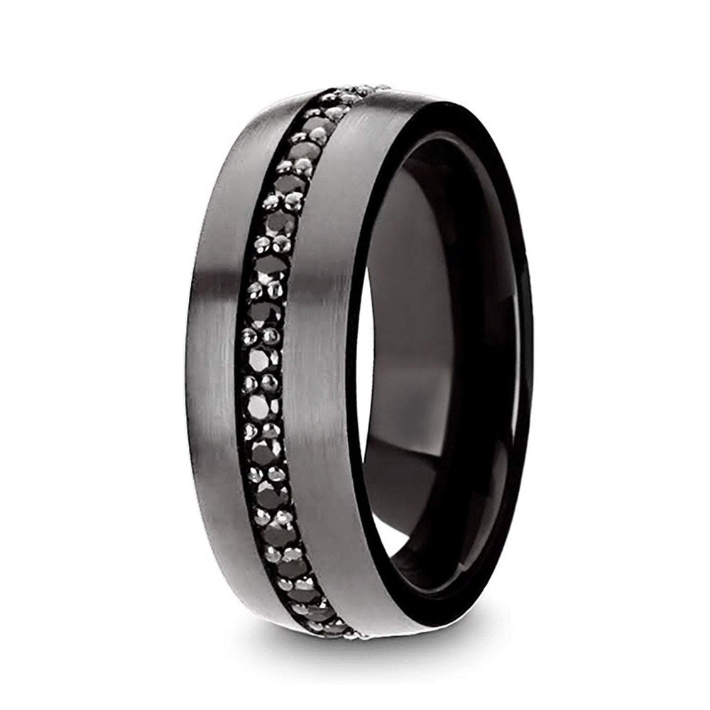 8mm Gun Metal Tungsten Carbide Wedding Band with Black Sapphires