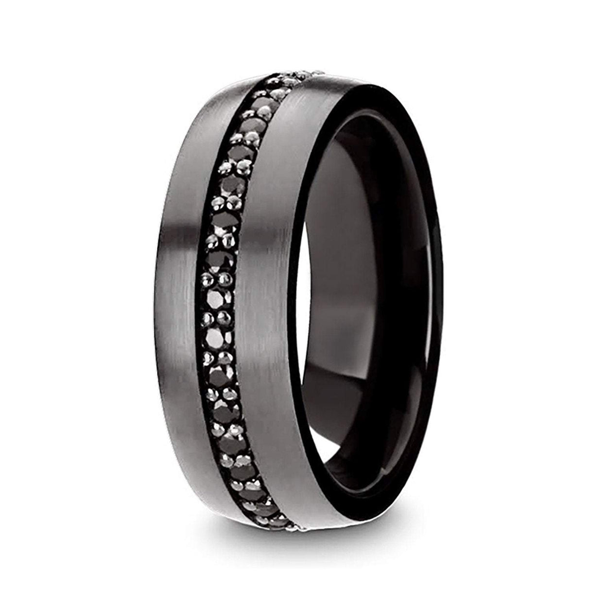 8mm Gun Metal Tungsten Carbide Wedding Band with Black Sapphires