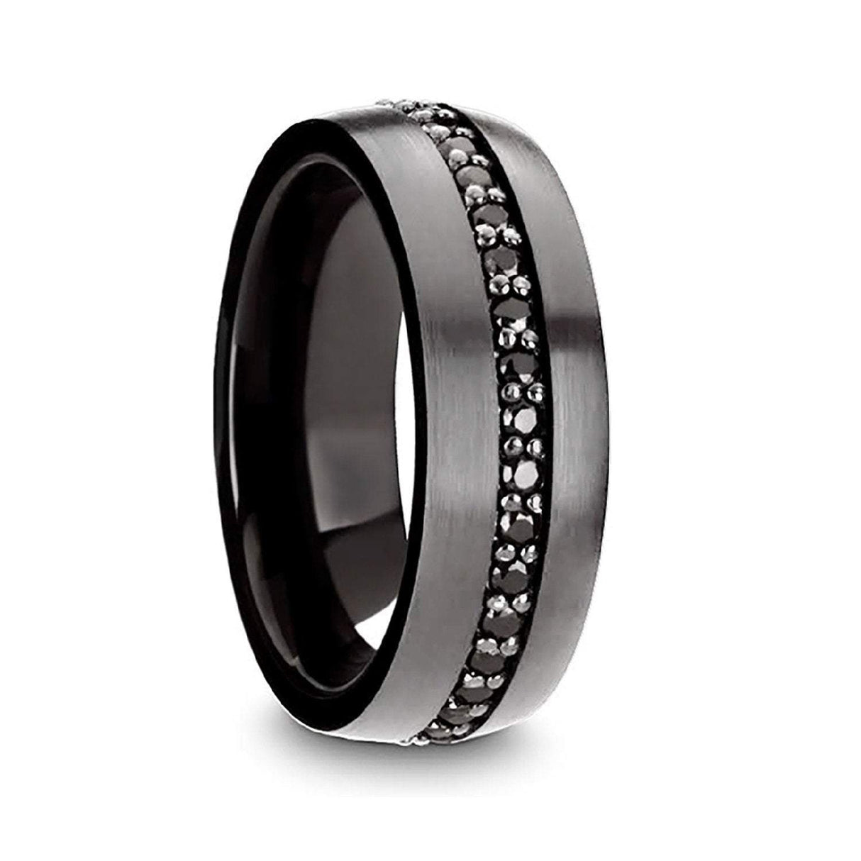 8mm Gun Metal Tungsten Carbide Wedding Band with Black Sapphires