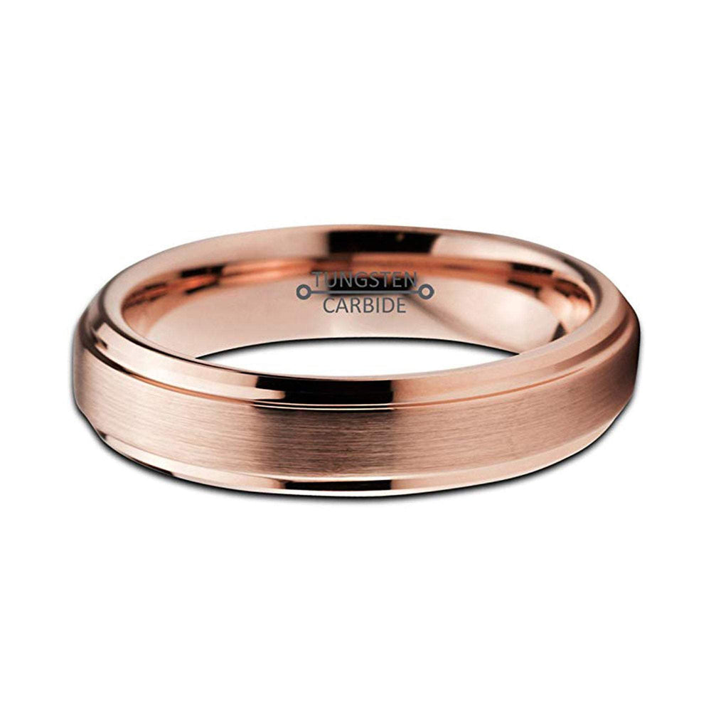 4mm - Rose Gold Tungsten Wedding Band Women, Brushed finish Stepped Edges,