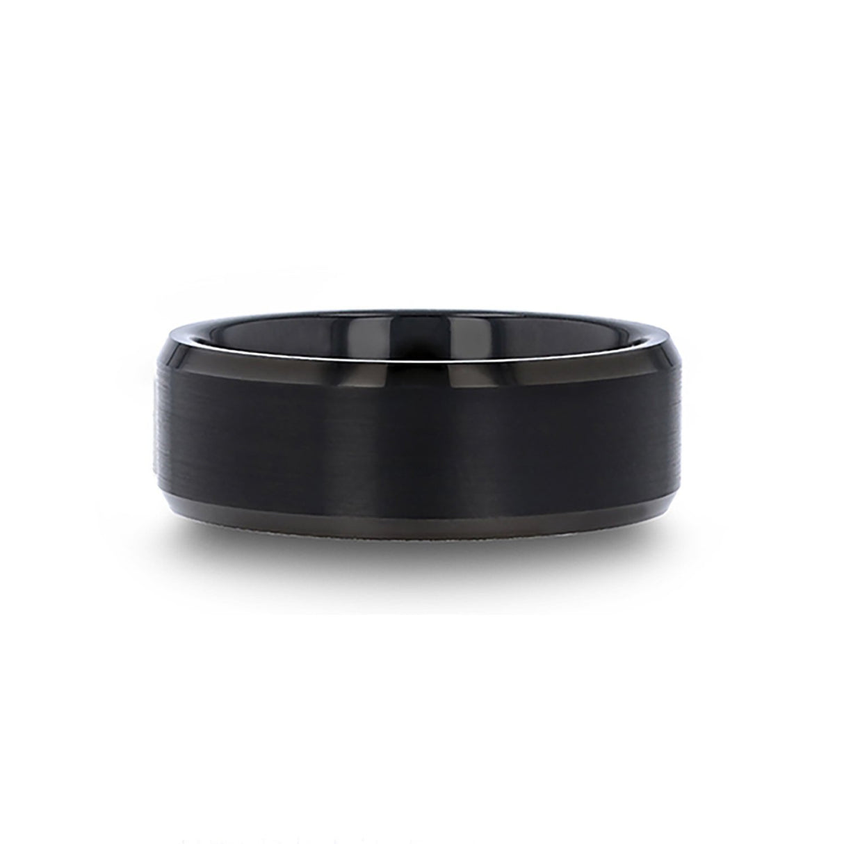 8mm Black Tungsten Carbide Wedding Band with Beveled Edges