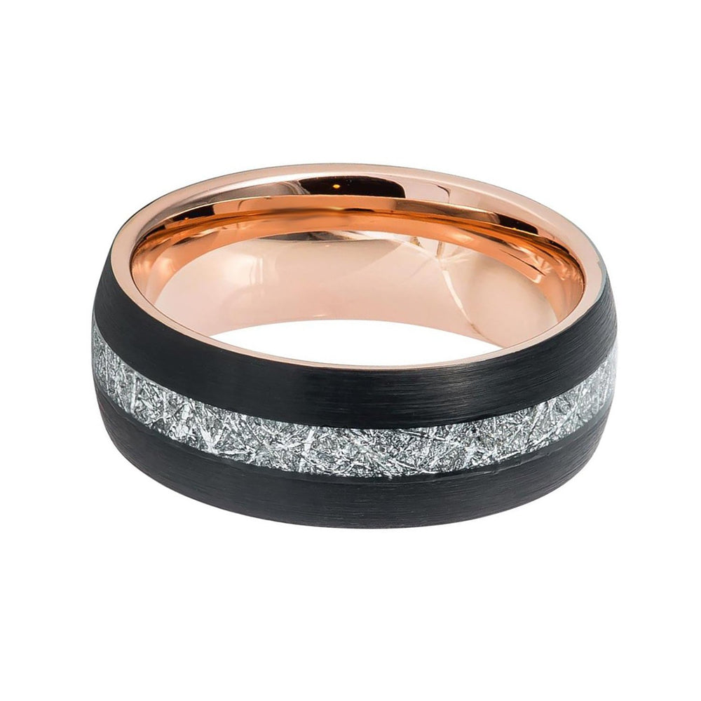 8mm - Tungsten Rose Gold & Black Meteorite Wedding Band, Wedding Band, Meteorite Inlay,